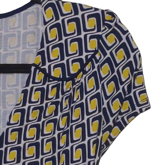 Boden Evangeline Jersey Summer Wrap Dress Yellow Navy Geometric V Neck 6R - Picture 3 of 8